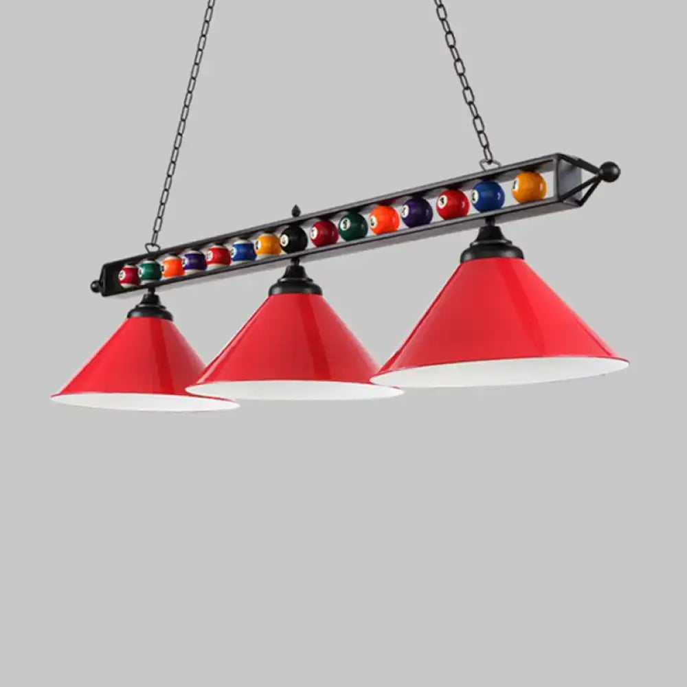 Decorbites iron linear island ceiling light with red conical shades white interiors metal frame and e26 e27 sockets