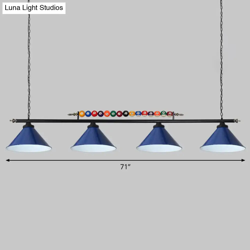 Decorbites™ iron linear island ceiling light with blue cone shades metal frame and e26 e27 sockets, industrial style