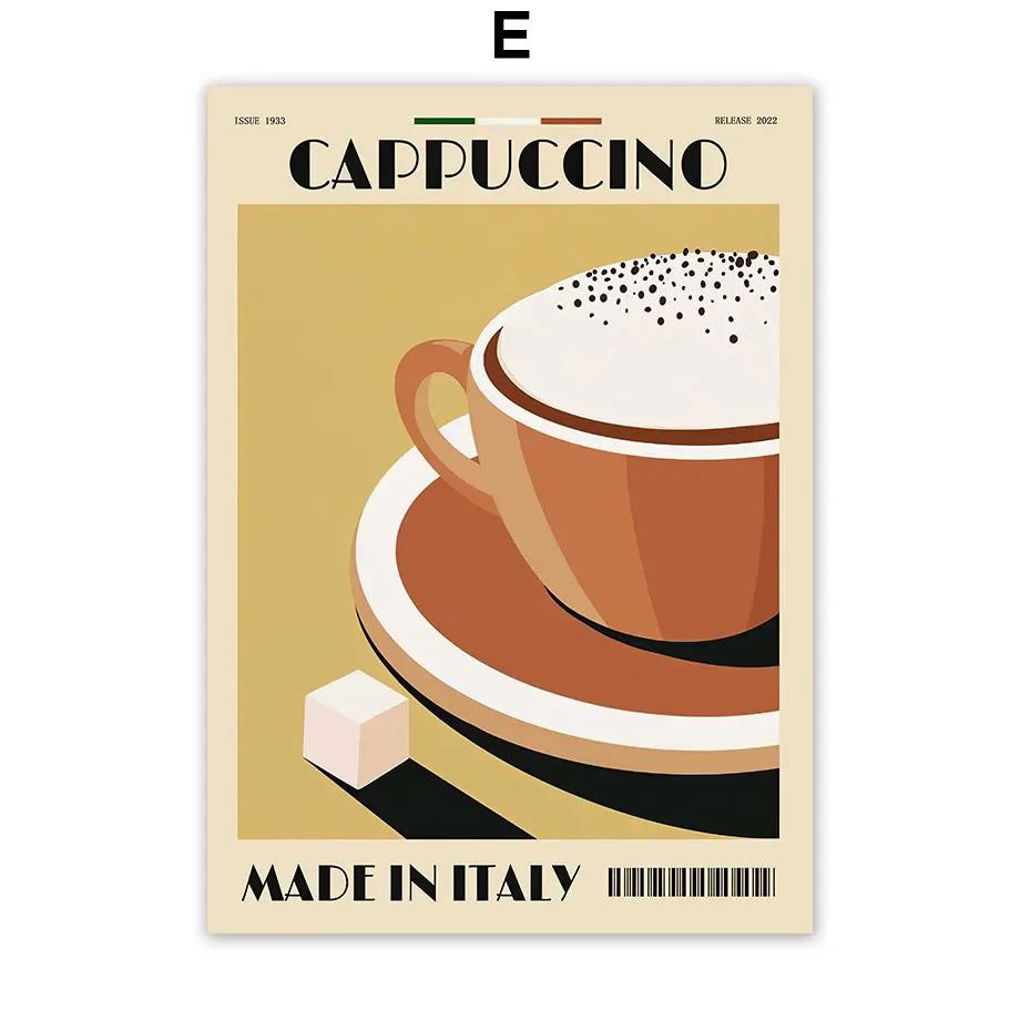 Italian Coffee Wall Art Canvas Print - E / A4 21X30cm No Framed - Posters