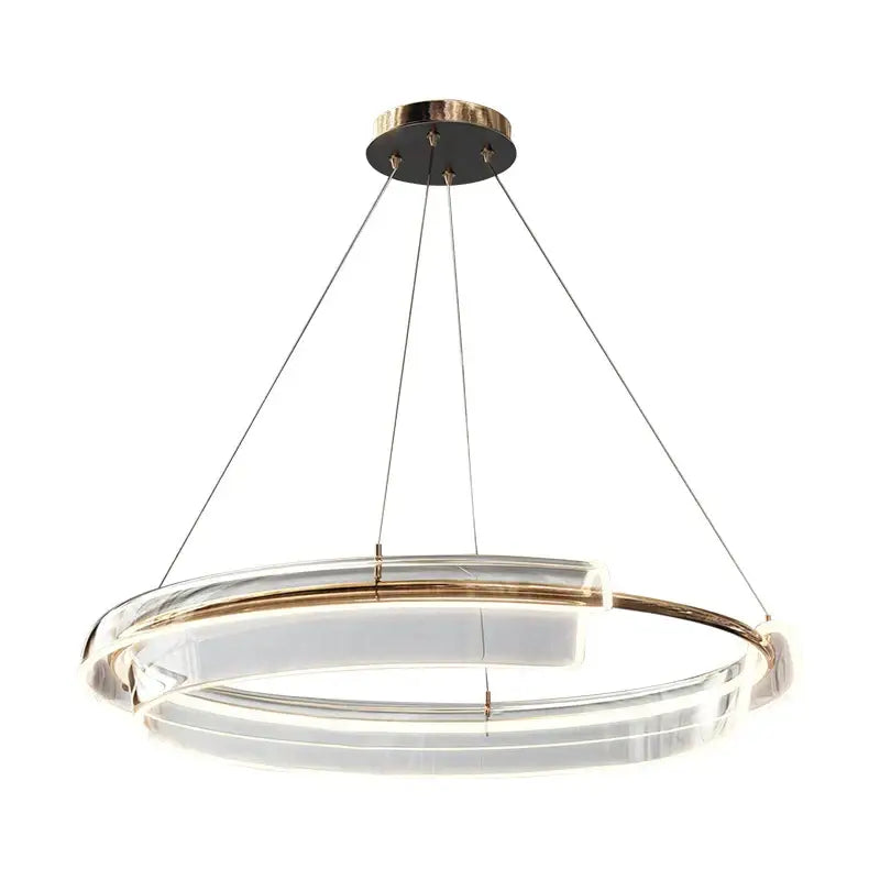 Modern double-ring led chandelier with clear acrylic rings and gold-toned metal accents by decorbites italian minimalist
