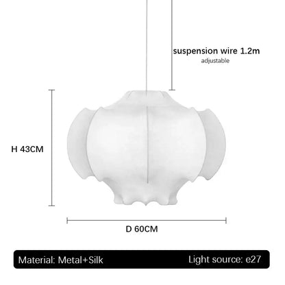 White sculptural pendant light with layered italian silk and metal design by decorbites for dining room lighting