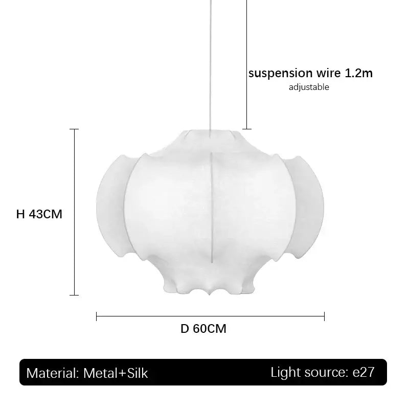 White sculptural pendant light with layered italian silk and metal design by decorbites for dining room lighting