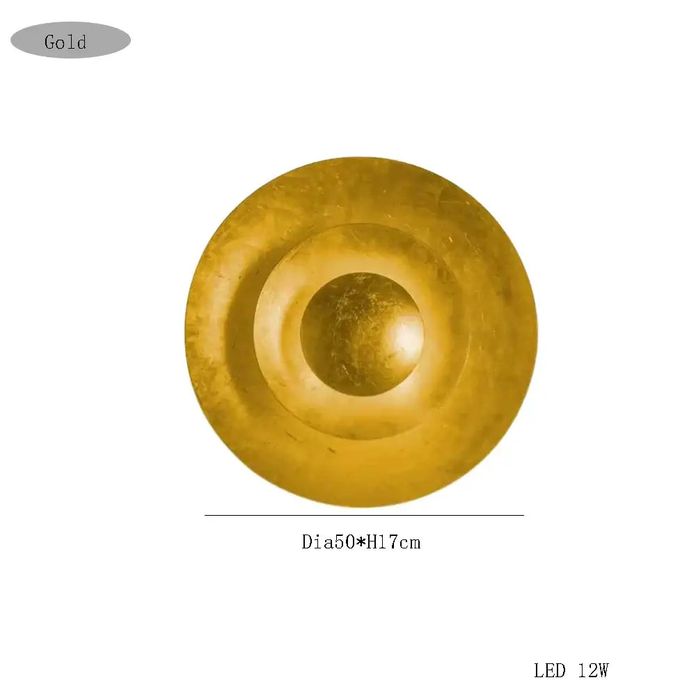 Gold-colored circular led wall sconce with concentric ring design 12w power by decorbites italian vintage for living room