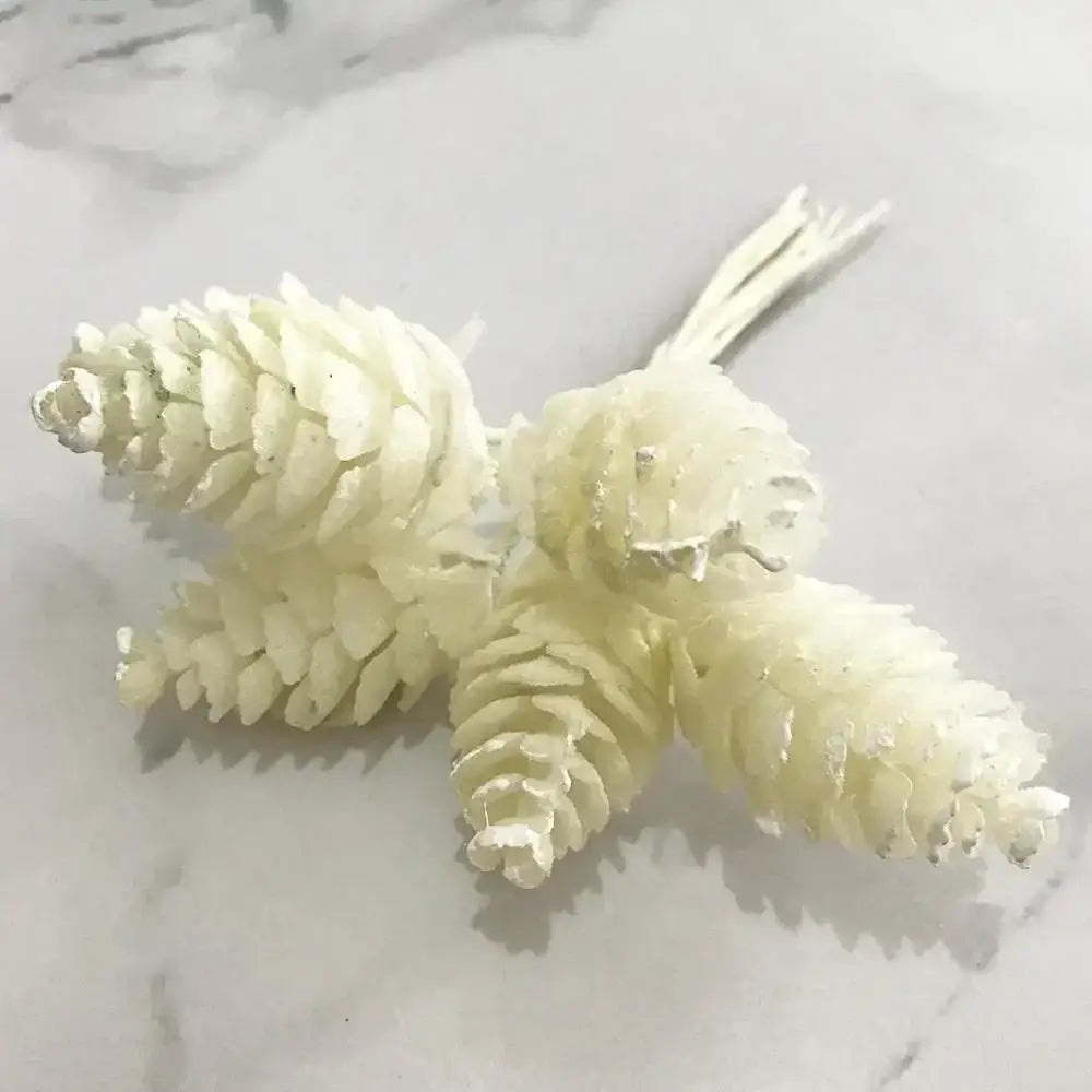 Decorbites ivory flower cherry stamen with white intricately detailed artificial pinecones for wedding decor