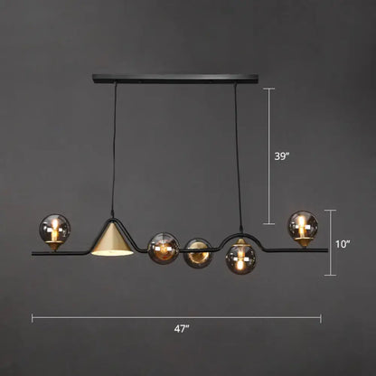 Decorbites™ ivory glass island pendant light with black metal frame five spherical bulbs and conical brass shade 110v-120v 220v-240v