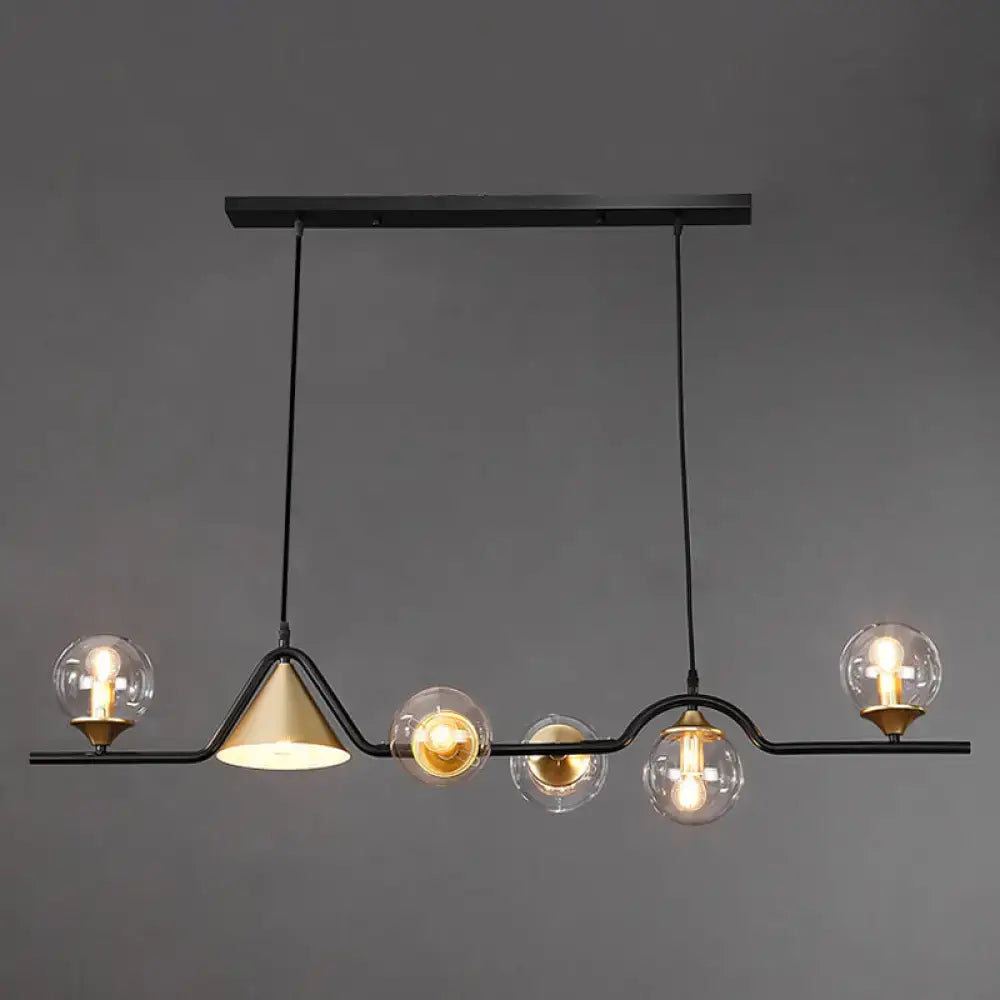 Decorbites™ ivory glass island pendant light with black metal chandelier, five bulbs, glass globes, brass cone shades for restaurants 110v-120v 220v-240v