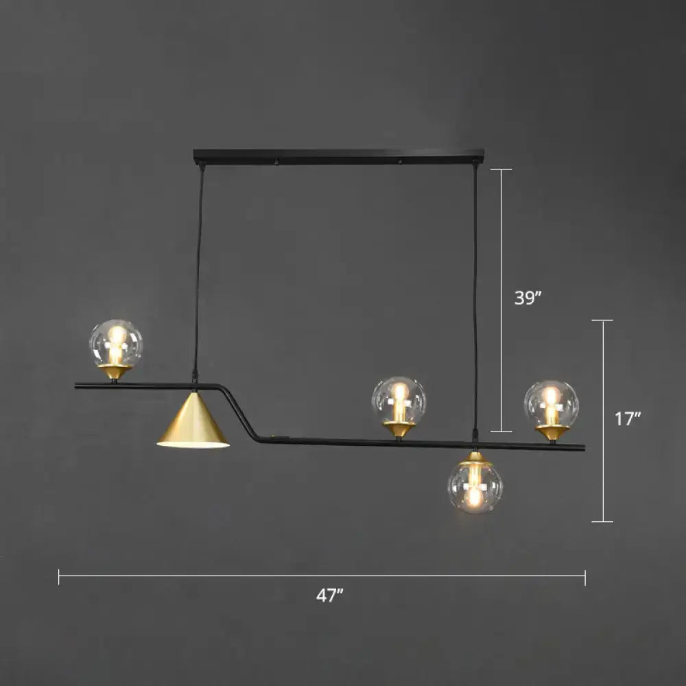 Modern black and gold glass island pendant light with three exposed bulbs for ivory glass island 110v-120v 220v-240v use