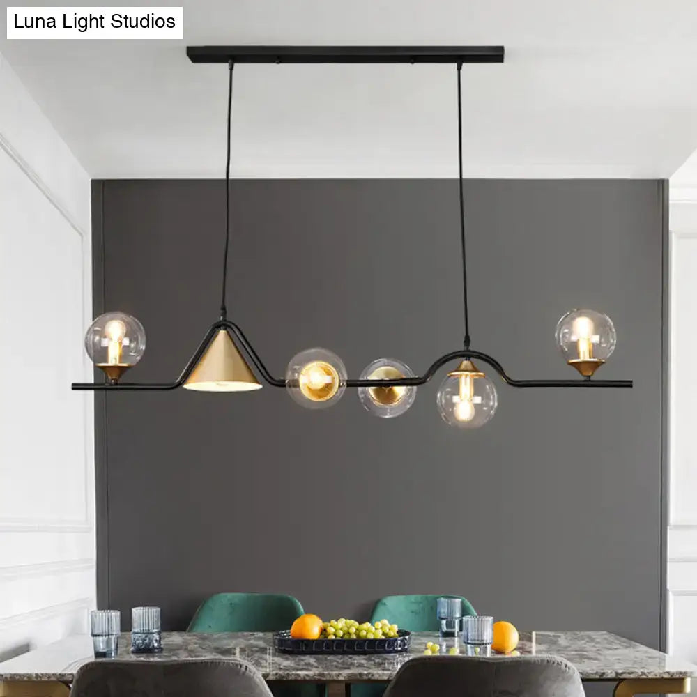 Modern black metal glass island pendant light with gold cone and ivory glass shades for 110v-120v and 220v-240v use