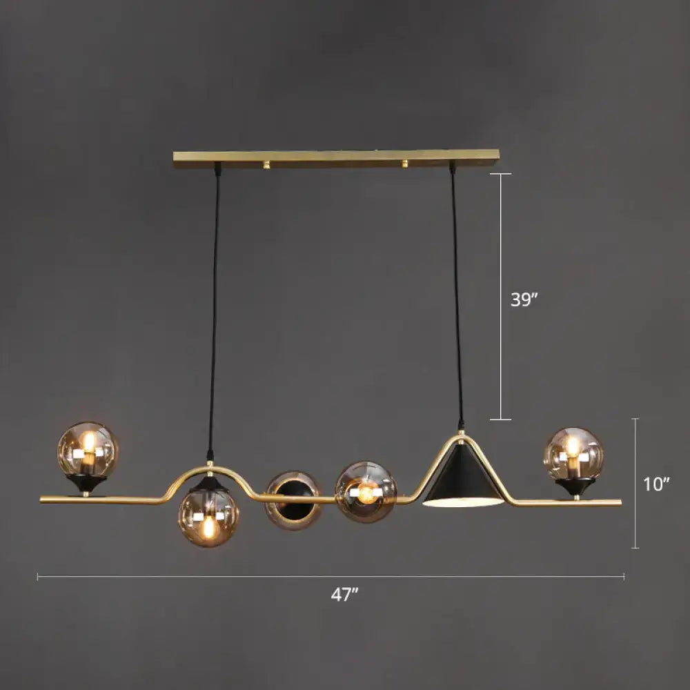 Modern brass and black pendant light fixture with ivory glass island spherical bulbs for 110v-120v and 220v-240v use