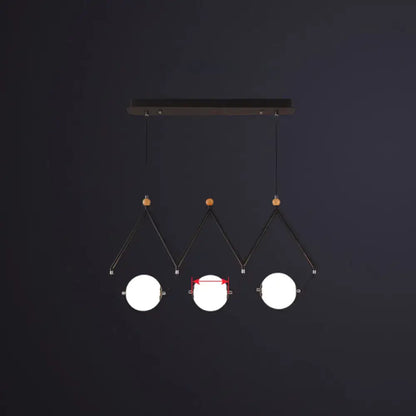 DecorBites™ ivory glass minimalist ball suspension light with black metal, frosted globes, wooden accents, ideal for restaurant suspension light
