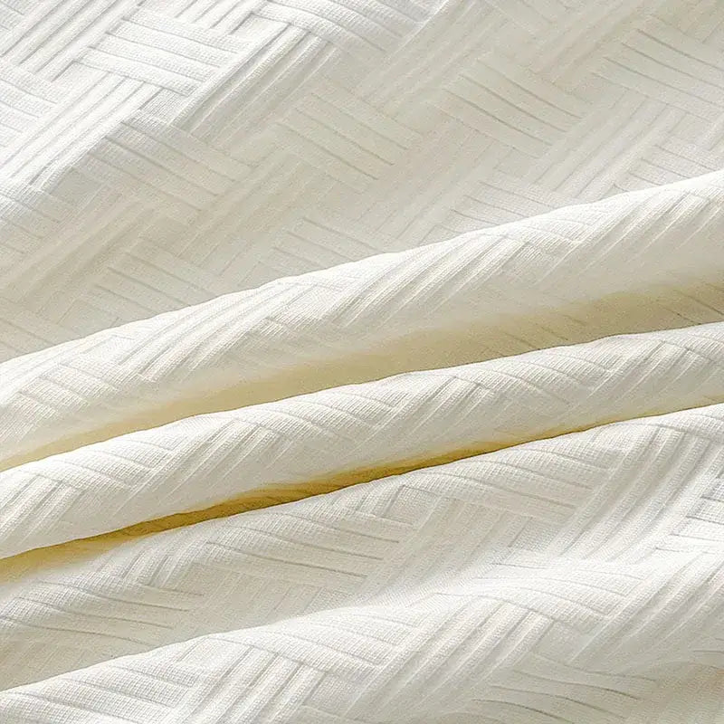 White woven decorbites jacquard summer cool blanket with subtle herringbone texture for bedroom quilt