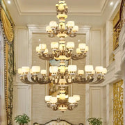 Decorbites jade chandelier bronze multi-tier living room lamp with ornate metal arms and frosted glass shades