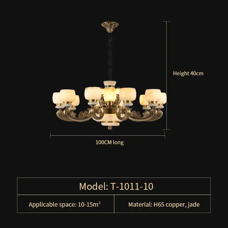 Elegant decorbites jade chandelier with ornate h65 copper arms and jade glass shades for living room lighting