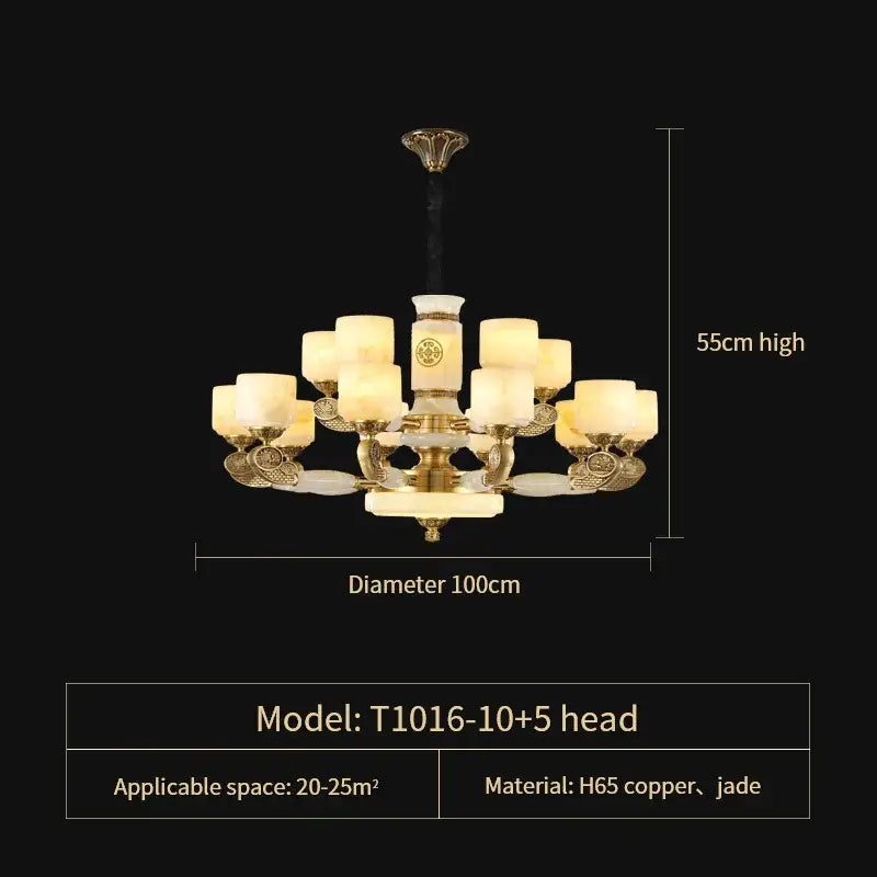 Elegant decorbites jade copper chandelier with ten arms five lights copper and jade for living room opal glass shades
