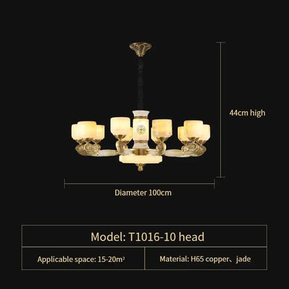 Elegant decorbites jade copper chandelier with gold-toned h65 copper and opal glass shades for living room lighting