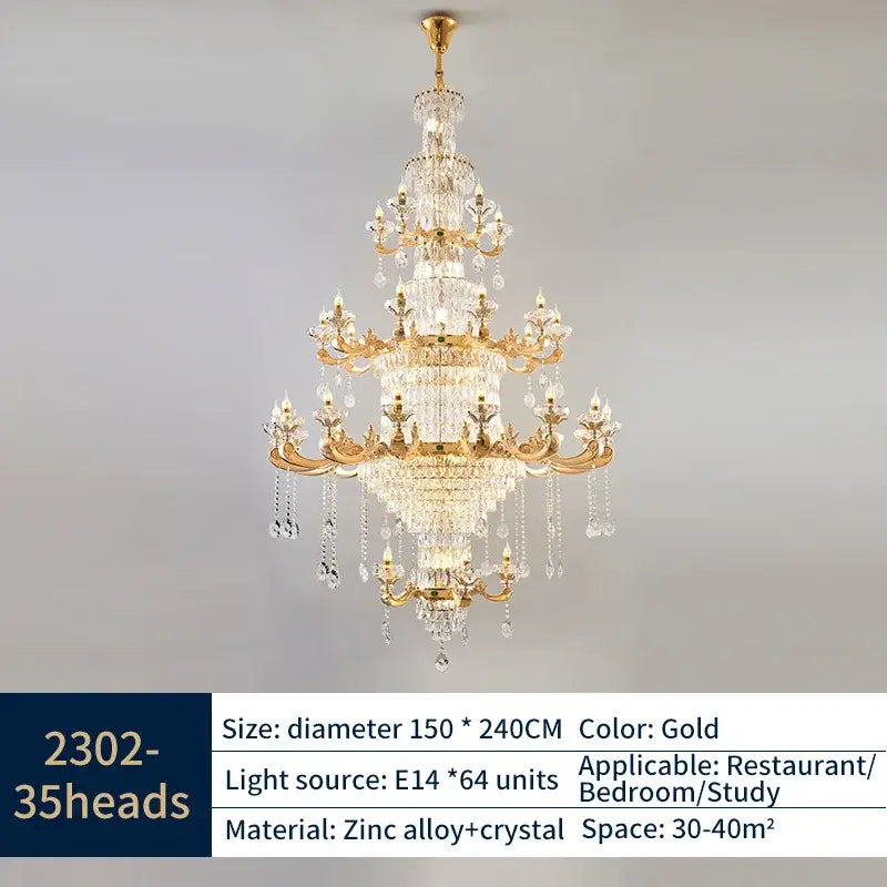 Gold-finished decorbites jade crystal chandelier with multiple tiers of crystal droplets and zinc alloy ornate arms