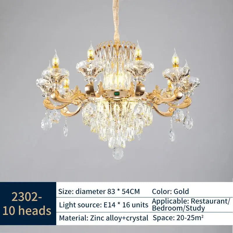 Gold-toned decorbites jade crystal chandelier with intricate crystal droplets and ornate zinc alloy arms for living room
