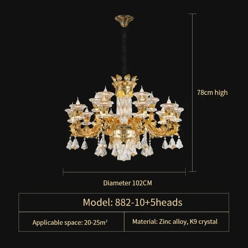 Golden decorbites jade crystal chandelier with intricate k9 crystal droplets and zinc alloy arms for living room lighting