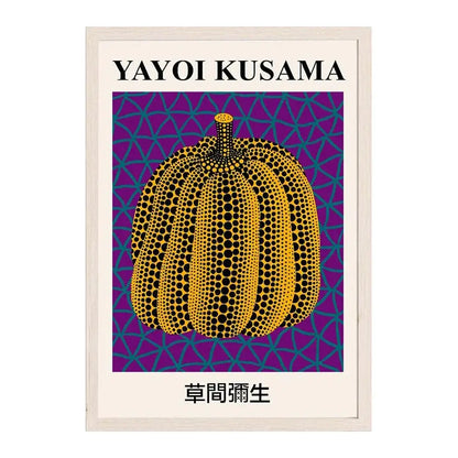 DecorBites™ Japanese abstract art canvas print featuring a yellow polka dot pumpkin on purple background for home décor