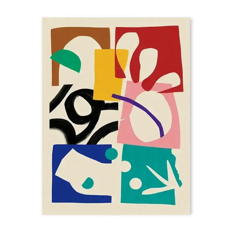 Decorbites™ japanese abstract blue wave canvas print featuring bold geometric shapes and vibrant colors on cream background