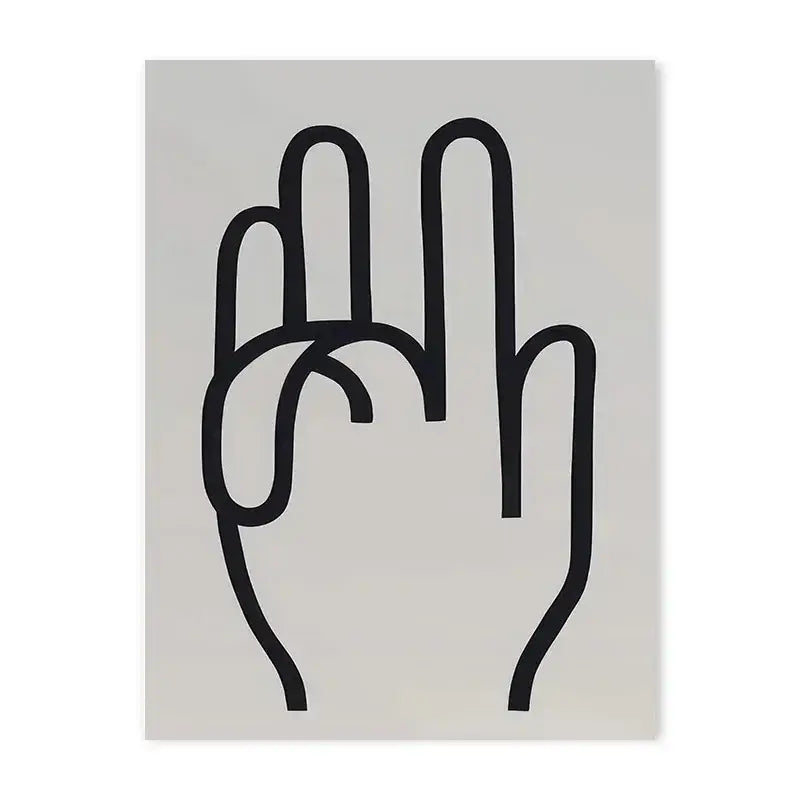 Decorbites™ japanese abstract blue wave canvas print featuring black minimalist line art of a hand gesture on gray background
