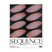 Black poster with eight pinkish-red oval shapes and bold text sequence fitting japanese abstract blue wave decorbites canvas print