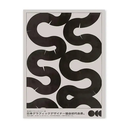 Decorbites™ japanese abstract blue wave canvas print featuring a black abstract wave design on light gray background