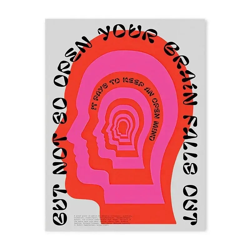 DecorBites™ Japanese abstract blue wave canvas print with bold red and pink concentric head silhouettes and black text