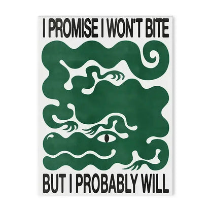 A white rectangular poster with bold black text and a stylized green snake design titled decorbites japanese abstract blue wave canvas print