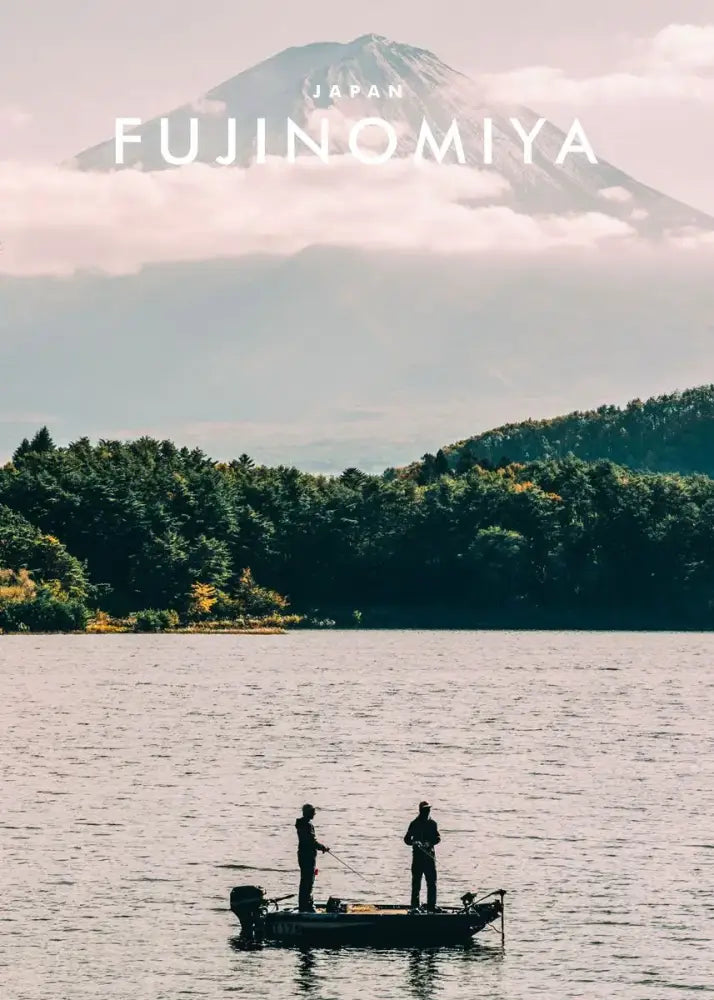 Decorbites™ japanese city landscape canvas wall art featuring a silhouetted fishing boat with mount fuji backdrop
