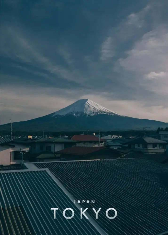 DecorBites™ japanese city landscape canvas wall art featuring snow-capped mount Fuji over tokyo rooftops