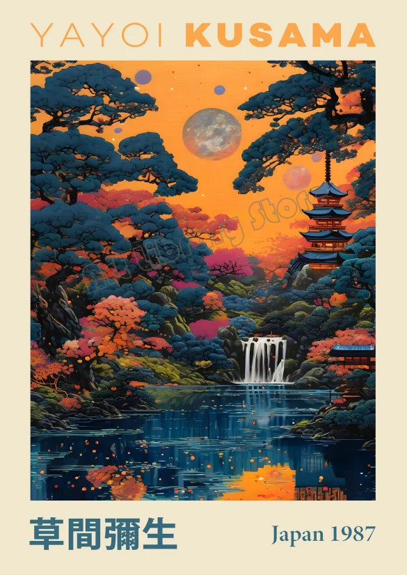 Japanese Geometric Mountain Landscape Exhibition Canvas Art - 50X70cm Unframed / 6 - Posters