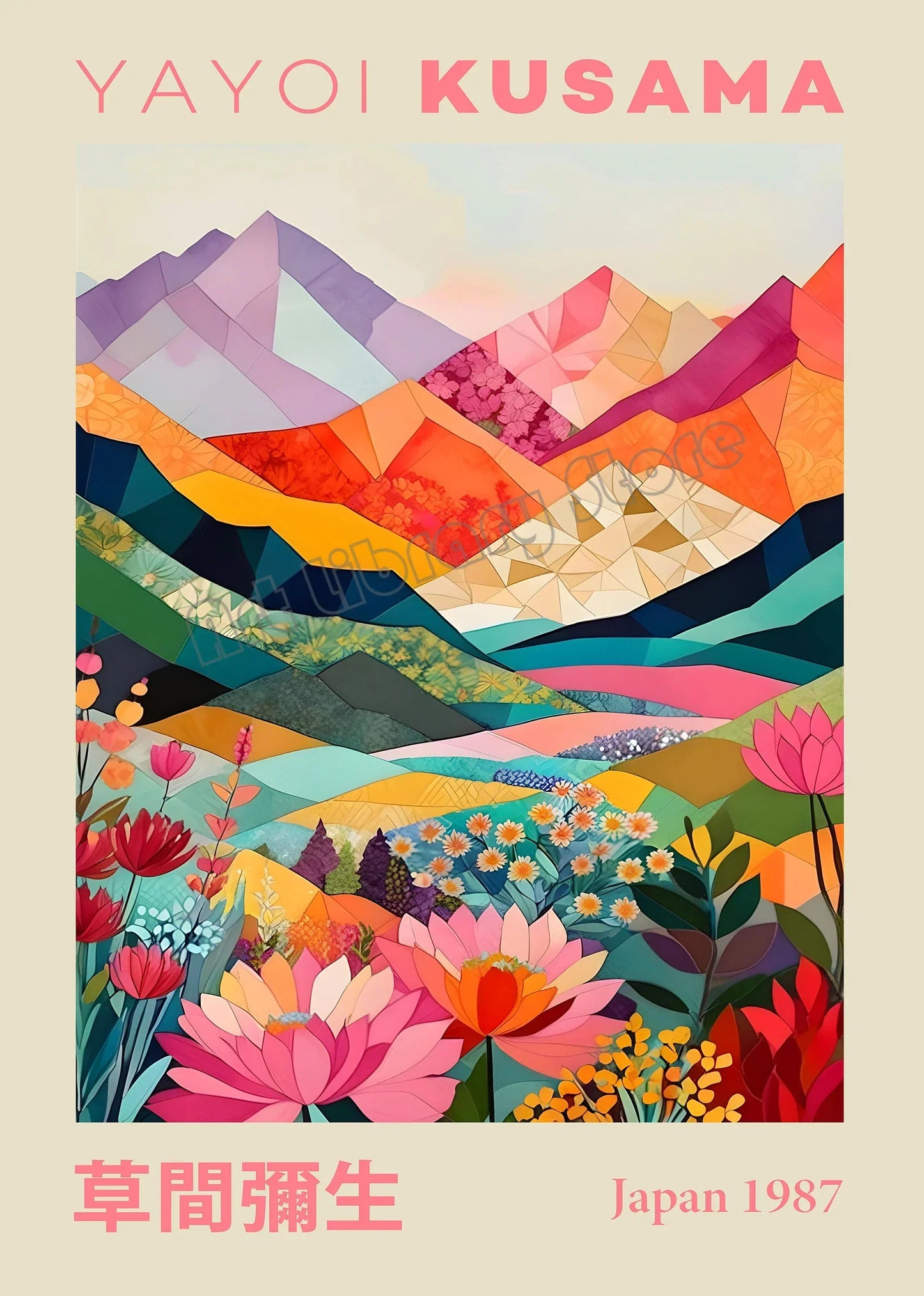 Japanese Geometric Mountain Landscape Exhibition Canvas Art - 50X70cm Unframed / 4 - Posters