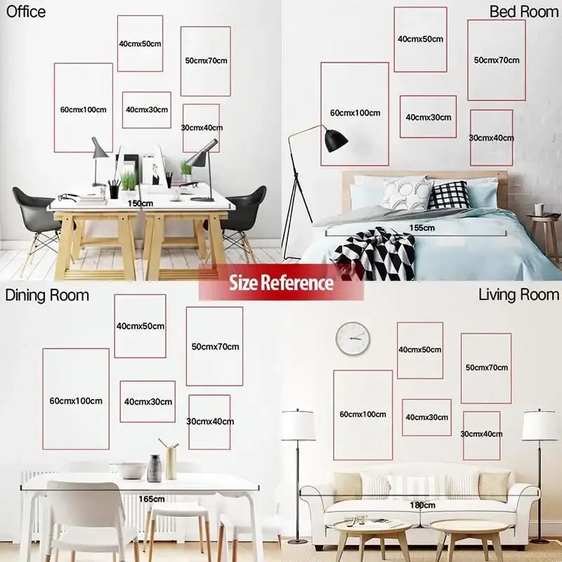 Minimalist wall art arrangement featuring decorbites™ japanese hokusai art poster print in various room layouts