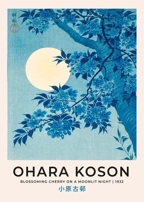 DecorBites™ japanese katsushika hokusai canvas art print featuring serene blue cherry blossoms for home decor