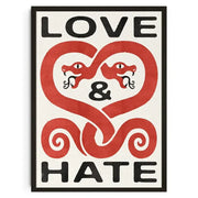 DecorBites™ Japanese koi cat wall art featuring a framed poster with love and hate text and a red snake heart