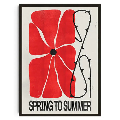 A framed decorbites™ canvas wall art with a bold red stylized flower and japanese koi cat abstract text spring to summer