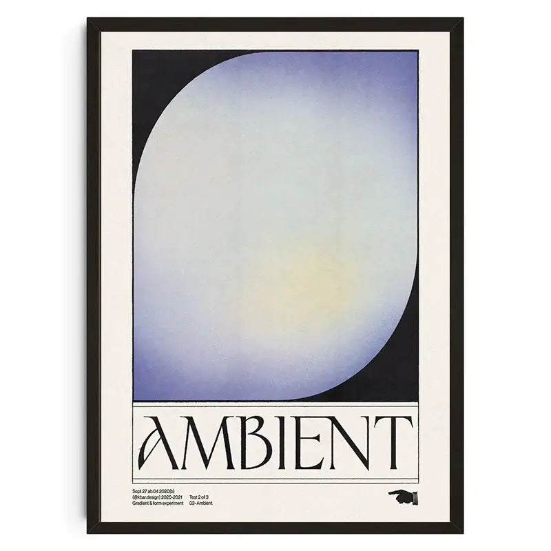 Black-framed poster featuring minimalist japanese koi cat abstract design with gradient circle and cream matting wall art