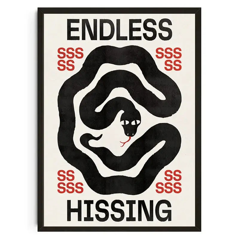 DecorBites™ japanese koi cat abstract animals wall art featuring black and white snake design with bold red text framed in black