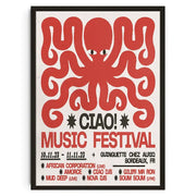 Decorbites™ japanese koi cat abstract animals wall art featuring a bold red octopus graphic on minimalist black poster