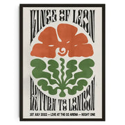 A framed decorbites™ wall art poster with koi cat abstract and floral designs featuring black lettering for kings of leon concert