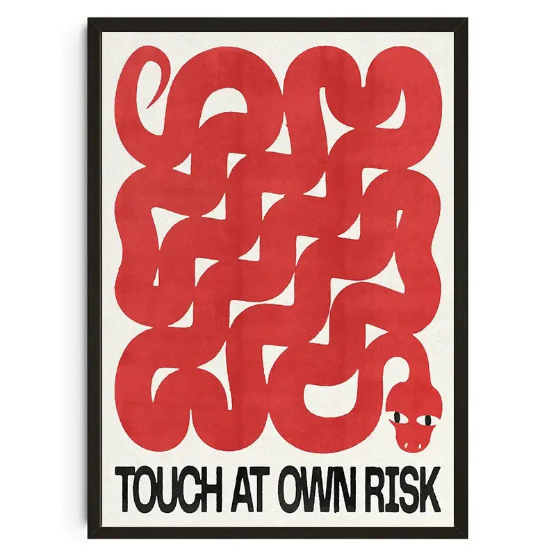 Decorbites™ japanese koi cat abstract canvas wall art featuring a bold red snake design on cream background framed in black
