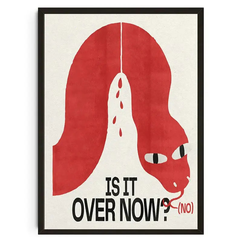 Red snake illustration poster in black frame with bold graphic design and white text featuring japanese koi cat abstract art