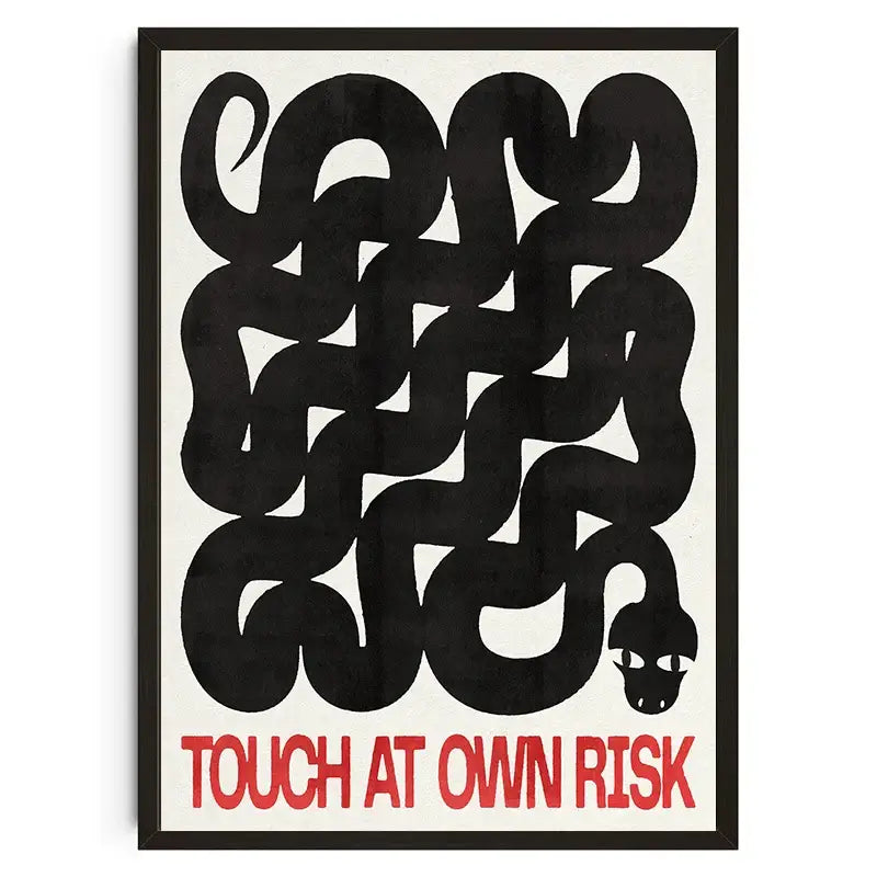 Decorbites™ japanese koi cat canvas wall art featuring black abstract snake artwork in a minimalist frame with bold red text