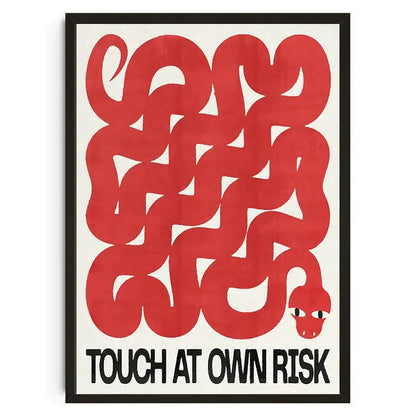 Decorbites™ japanese koi cat canvas wall art featuring a bold red abstract snake design on cream background framed black