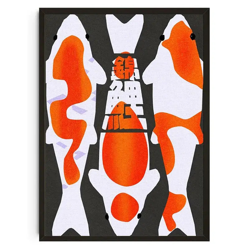 Stylized orange and white japanese koi canvas wall art in black frame from decorbites™ for decorative use
