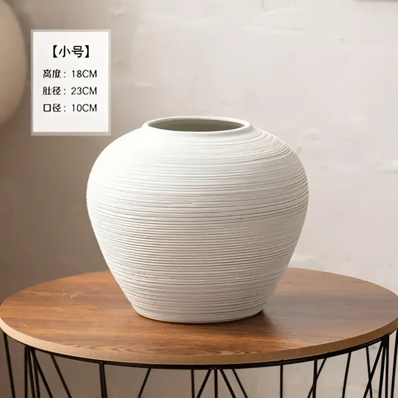 White ceramic hydroponic vase with textured ribbed surface and rounded shape from DecorBites japanese minimalist hydroponic set