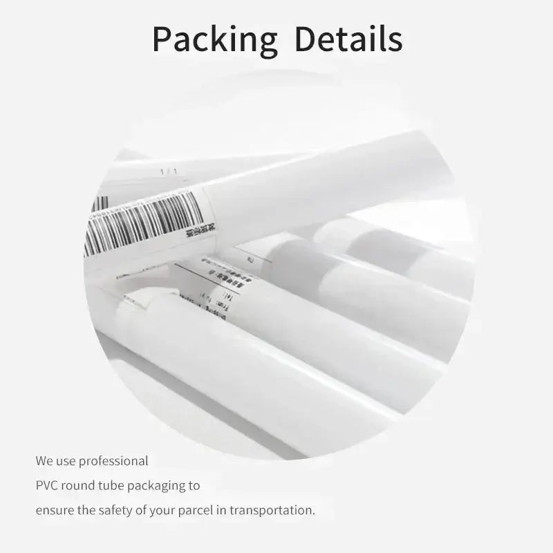 White pvc round tubes with barcode labels for packaging the DecorBites samurai man wall art for living room display
