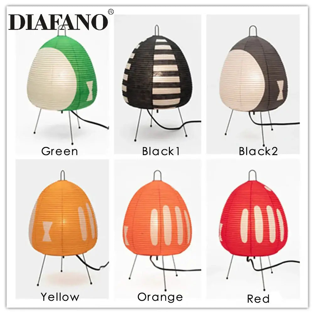 Decorbites japanese style paper floor lamp featuring Diafano paper lantern table lamps in green black stripes yellow orange and red