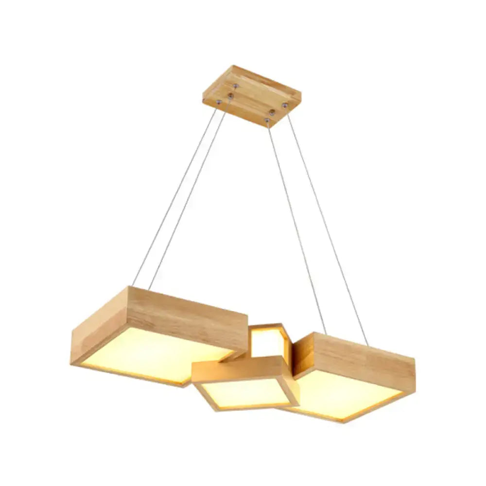 DecorBites japanese style wooden pendant light with three square panels in warm white color temperature for restaurants